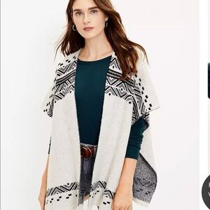 LOFT Black and Cream Patterned Poncho